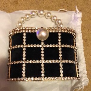 Pearl Cage Purse Handbag with Rhinestones